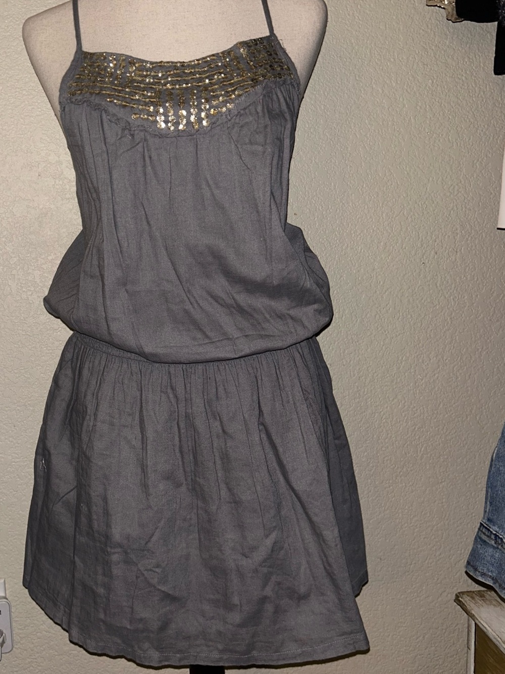 Old Navy Gray Mini Dress with Gold Sequin Yoke